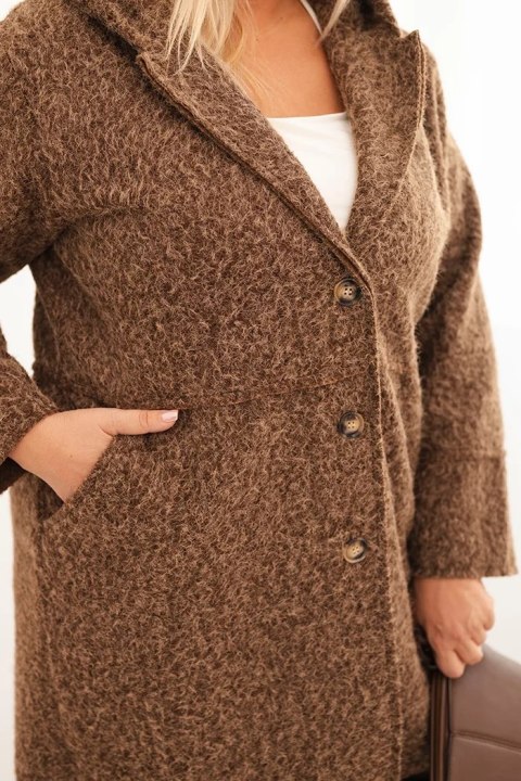 Brązowy płaszcz damski Plus Size z kapturem