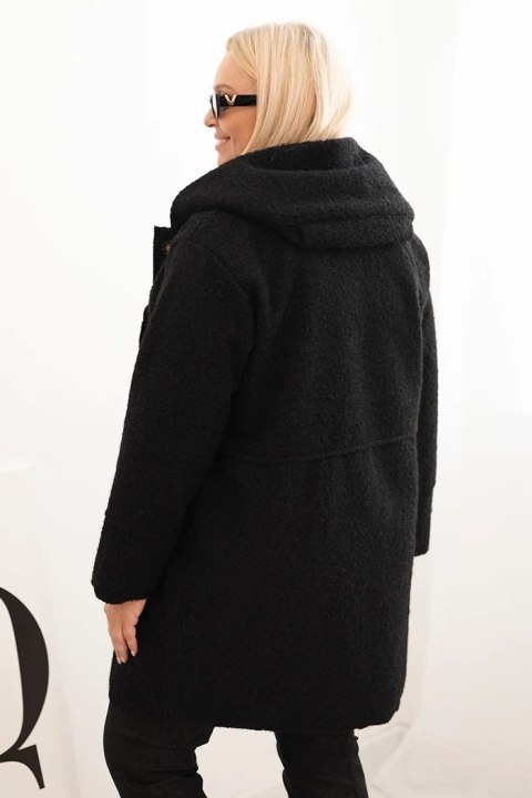 Elegancki czarny płaszcz damski Plus Size z kapturem