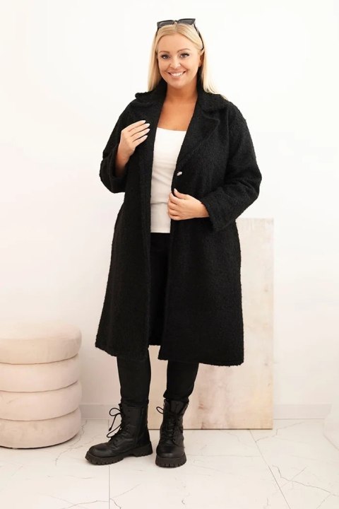 Elegancki czarny płaszcz damski Plus Size z wełną i efektownym kołnierzem