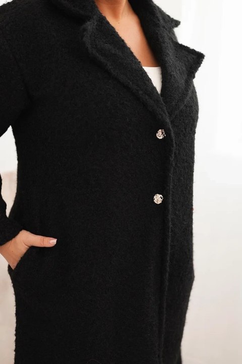Płaszcz damski Plus Size z wełną i dużym kołnierzem czarny