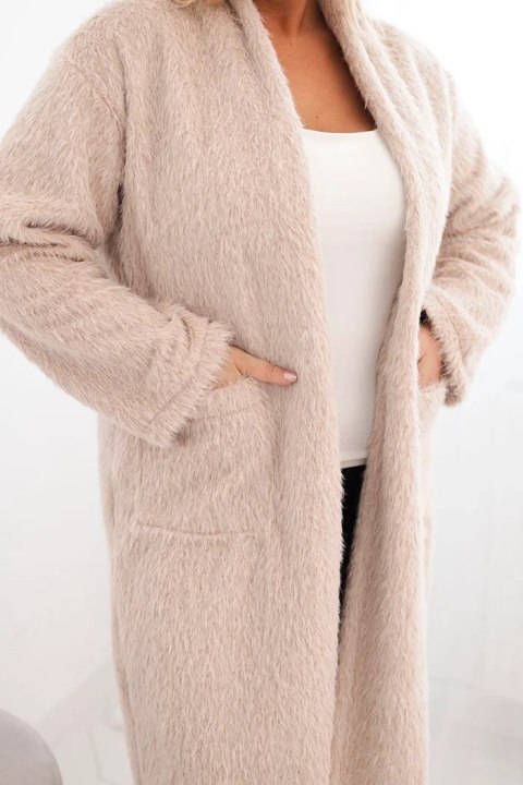 Płaszcz damski Plus Size z wiskozy bez zapięcia z kieszeniami beżowy