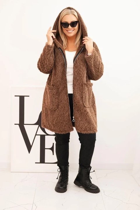 Brązowy płaszcz damski Plus Size z wiskozy