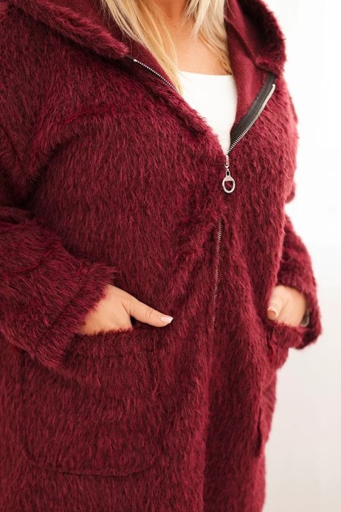 Płaszcz damski Plus Size z wiskozy zapinany na suwak z kapturem śliwkowy