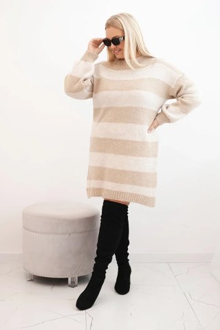 Sukienka damska swetrowa Plus Size w pasy beżowa