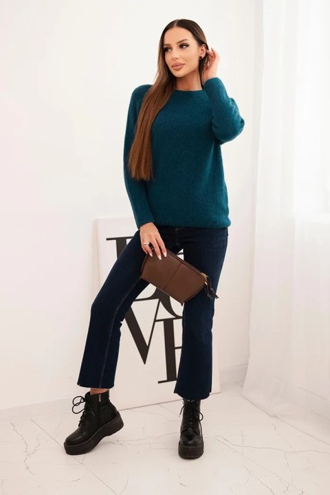 Sweter damski z baby alpaki z długim rękawem morski