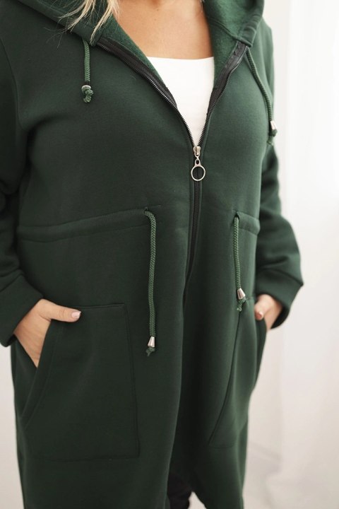 Bluza damska ocieplana Plus Size z kapturem i kieszeniami ciemno zielona