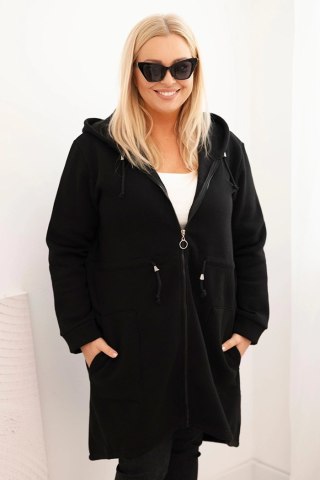 Bluza damska ocieplana Plus Size z kapturem i kieszeniami czarna
