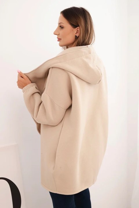 Bluza damska ocieplana z kapturem i asymetrycznym zamkiem beżowa