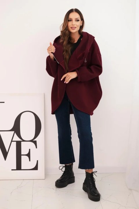 Bordowa bluza damska ocieplana z asymetrycznym zamkiem