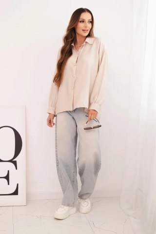 Koszula damska elegancka z wiskozy z ozdobnymi guzikami beżowa