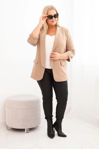 Marynarka damska Plus Size bez zapięcia z podszewką XL/2XL ciemno beżowa