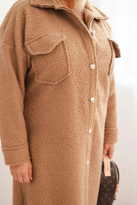Elegancki camelowy płaszcz damski Plus Size z dodatkiem wełny