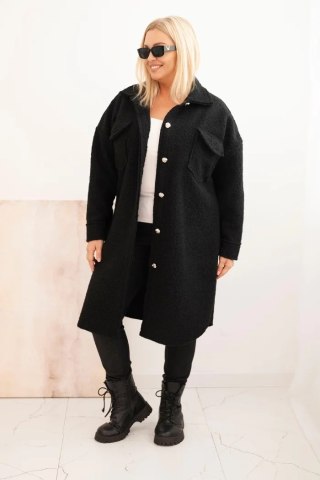 Płaszcz damski Plus Size z wełną zapinany na guziki z kieszeniami i kołnierzem czarny