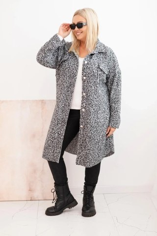 Płaszcz damski Plus Size z wełną zapinany na guziki z kieszeniami i kołnierzem grafitowy melanż