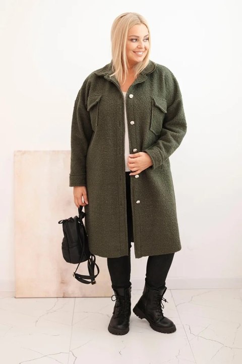 Elegancki płaszcz damski Plus Size z wełną w kolorze khaki