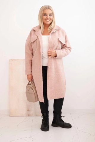 Płaszcz damski Plus Size z wełną zapinany na guziki z kieszeniami i kołnierzem pudrowy róż