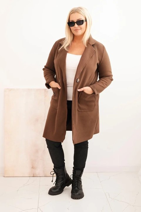 Elegancki płaszcz damski Plus Size w głębokim odcieniu czekolady