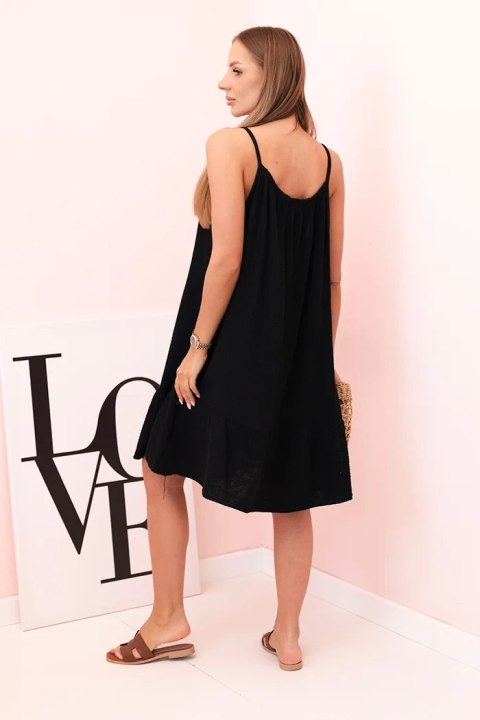 Sukienka damska muślinowa na ramiączkach z falbaną czarna