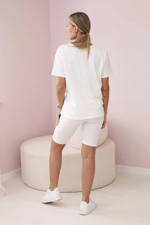 Damski komplet fitness ecru – top i legginsy modelujące sylwetkę