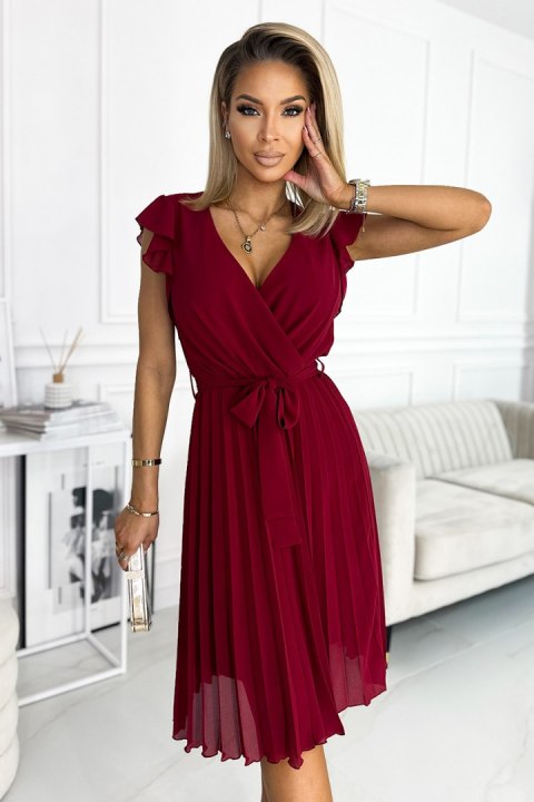 Elegancka bordowa sukienka plisowana Polina