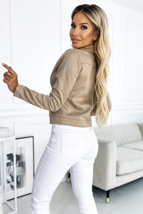 Beżowa zamszowa ramoneska damska