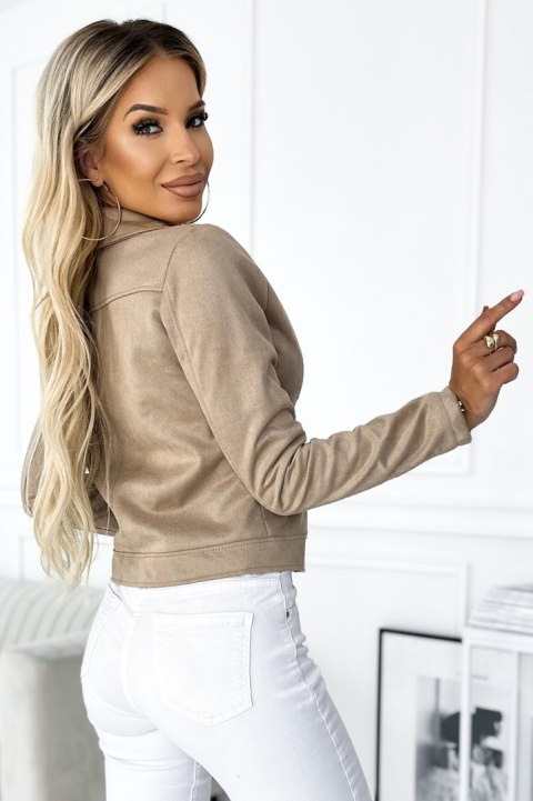 Beżowa zamszowa ramoneska damska