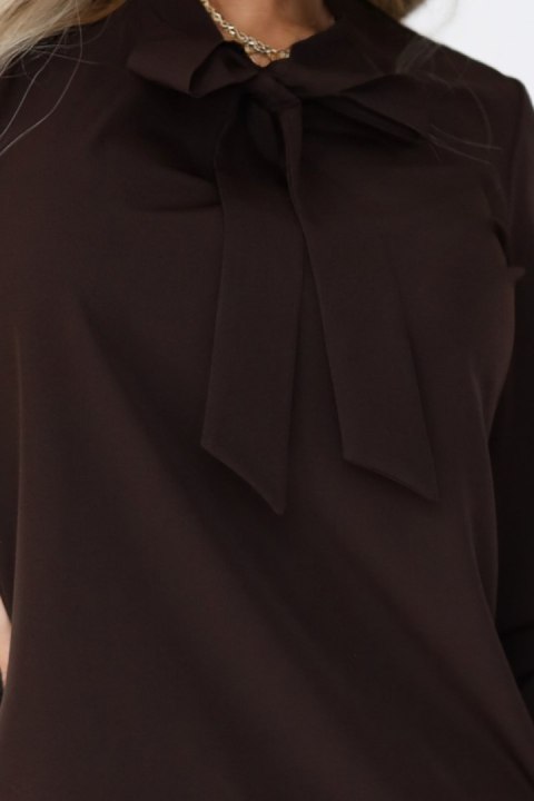 140-29 Biznesowa bluzka z długim rękawkiem i wiązaniem z przodu - czekoladowa