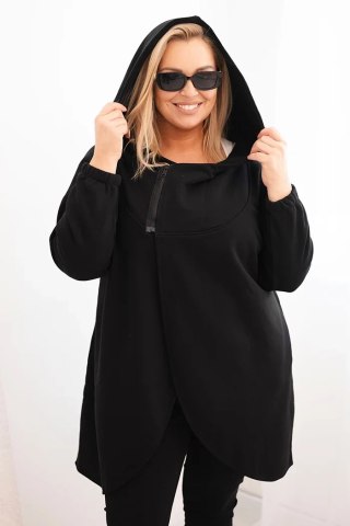 Bluza damska Plus Size ocieplana z kapturem i asymetrycznym zamkiem czarna