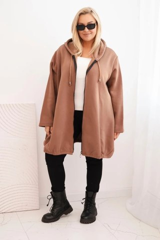 Bluza damska Plus Size ocieplana z kapturem i zamkiem brązowa