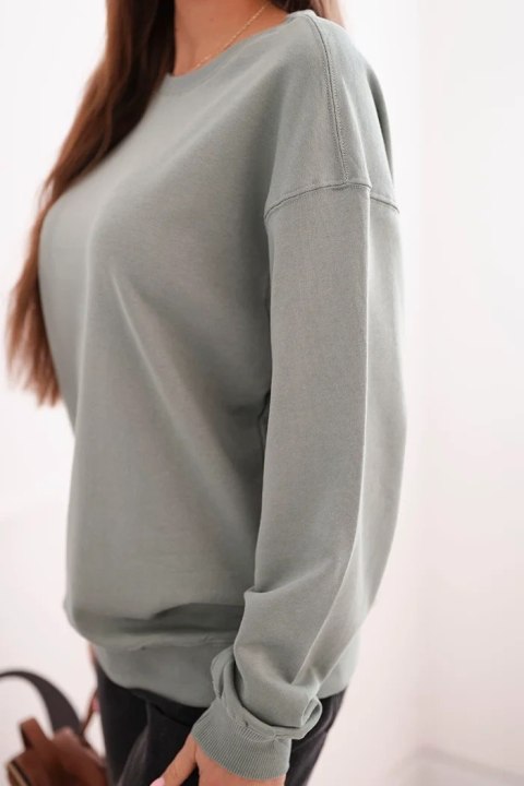 Bluza damska pętelkowa bawełniana basic z okrągłym dekoltem ciemno miętowa