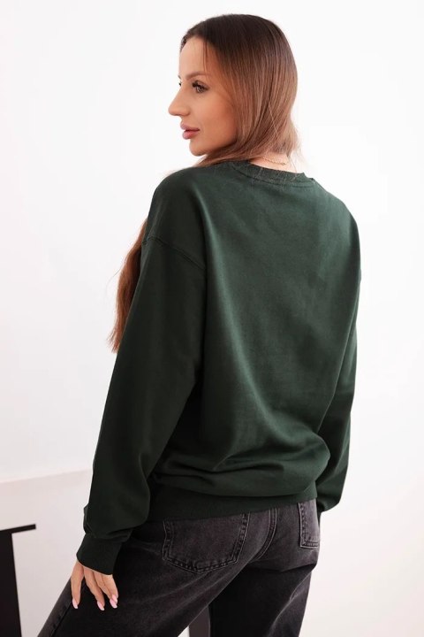 Bluza damska pętelkowa bawełniana basic z okrągłym dekoltem ciemno zielona
