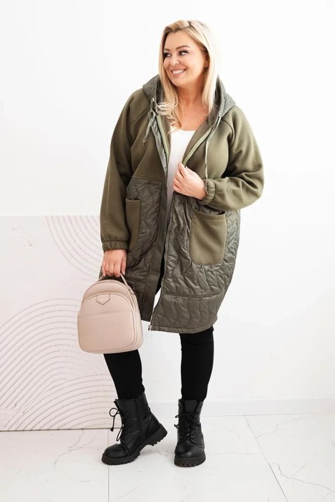 Bluza damska pikowana Plus Size z kapturem i dużymi kieszeniami khaki