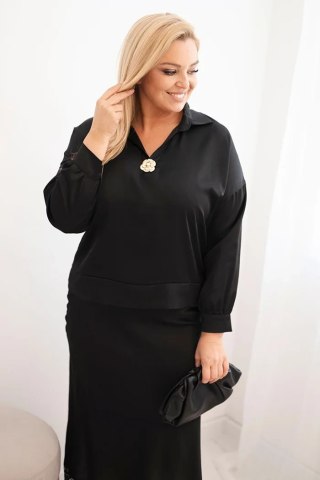 Komplet damska Plus Size z satynowym połyskiem i koronką czarny