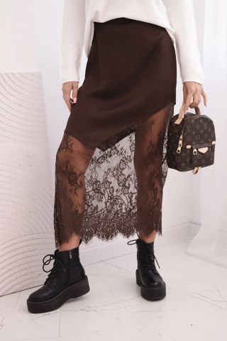 Spódnica damska wiskozowa z koronką brązowa