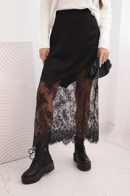 Spódnica damska wiskozowa z koronką czarna