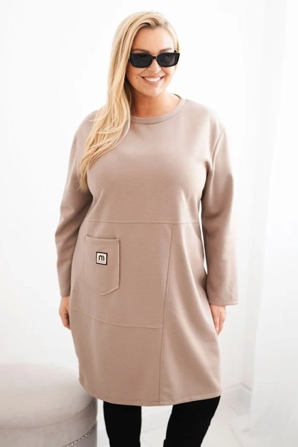 Sukienka damska Plus Size masełko z kieszenią i rękawem 3/4 camelowy