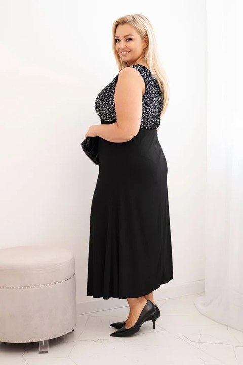 Sukienka damska Plus Size wieczorowa na jedno ramię czarny + srebrny
