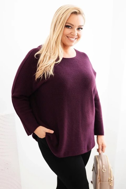 Sweter damski plus size z dekoltem łódką śliwkowy
