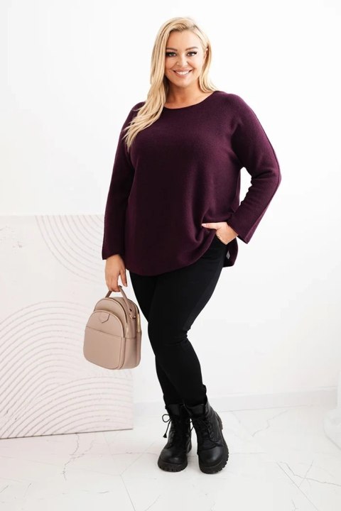 Sweter damski plus size z dekoltem łódką śliwkowy