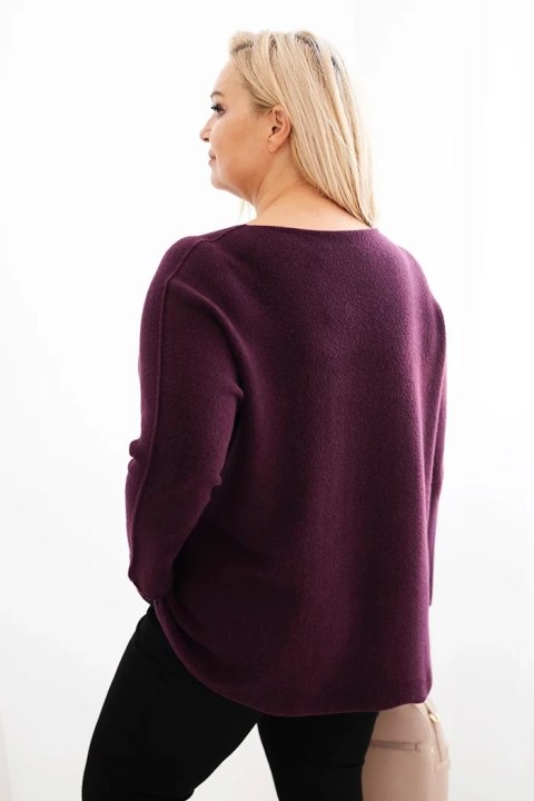 Sweter damski plus size z dekoltem łódką śliwkowy