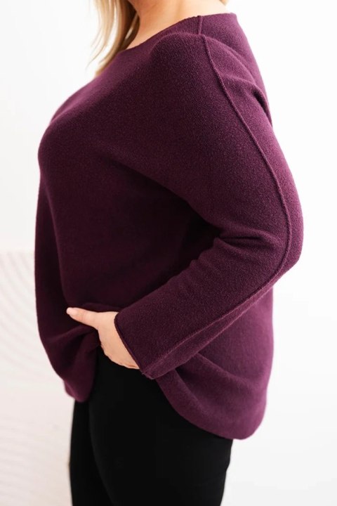 Sweter damski plus size z dekoltem łódką śliwkowy