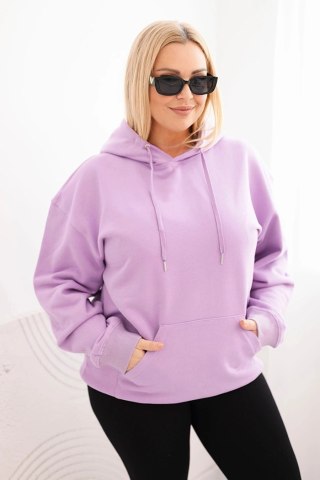 Bluza damska pętelkowa Plus Size bawełniana z kapturem i kieszenią kangurką fioletowa