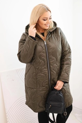 Kurtka damska Plus Size zimowa pikowana z kapturem khaki