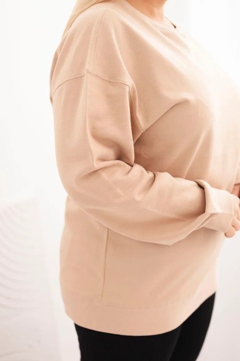Bluza damska pętelkowa Plus Size bawełniana basic z okrągłym dekoltem beżowa