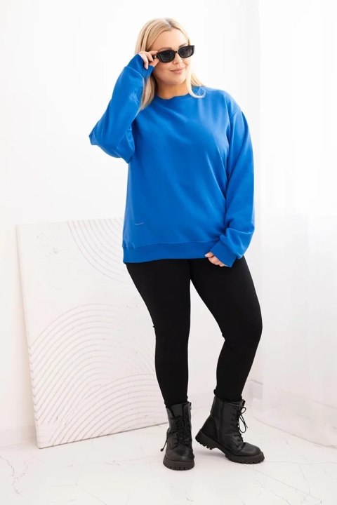 Bluza damska pętelkowa Plus Size bawełniana basic z okrągłym dekoltem chabrowa