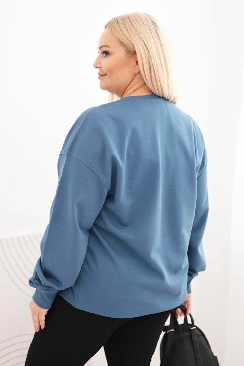 Bluza damska pętelkowa Plus Size bawełniana basic z okrągłym dekoltem jeansowa
