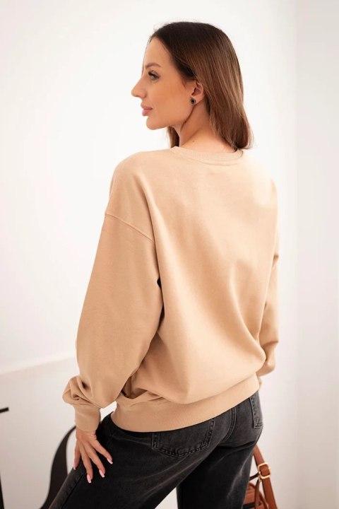 Bluza damska pętelkowa bawełniana basic z okrągłym dekoltem beżowa