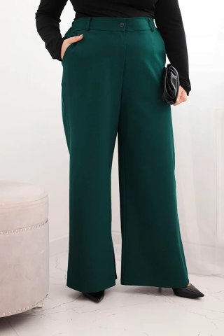 Spodnie damskie Plus Size z szeroką nogawką i elastycznym pasem ciemno zielone