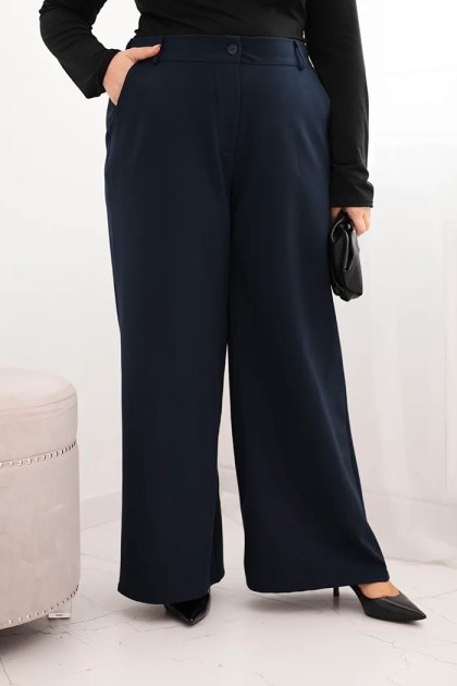 Spodnie damskie Plus Size z szeroką nogawką i elastycznym pasem granatowe