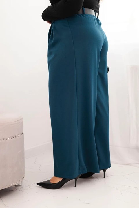 Spodnie damskie Plus Size z szeroką nogawką i paskiem morskie